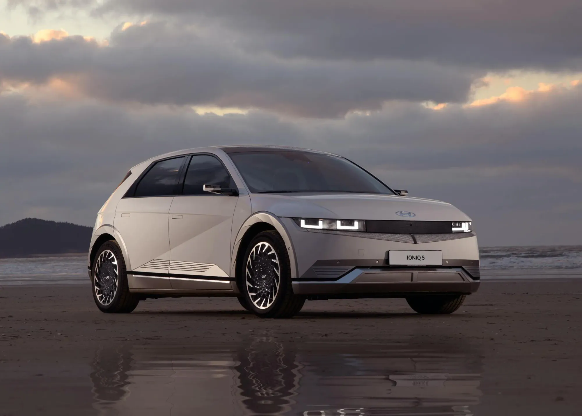 Hyundai Ioniq 5 on a cloudy beach