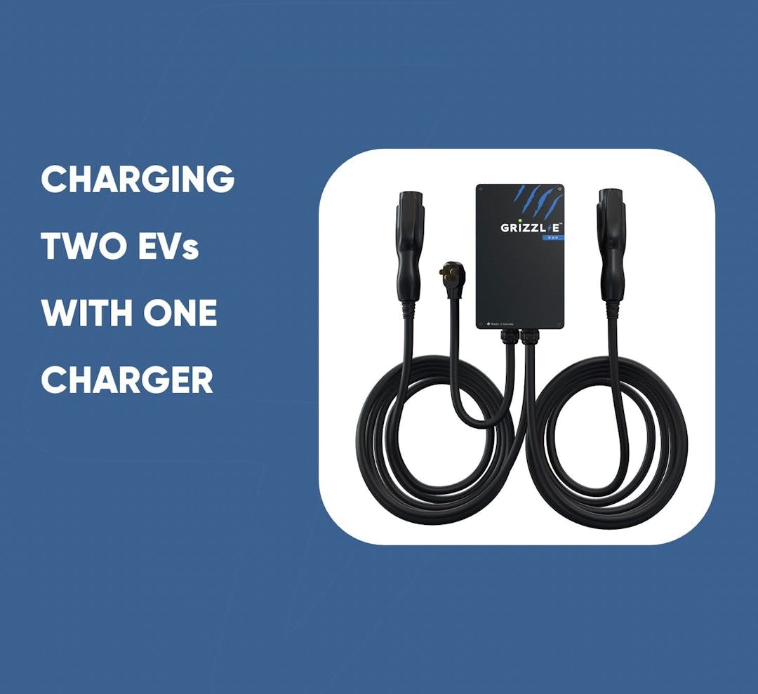 Electric vehicle charger with two cables and blue background