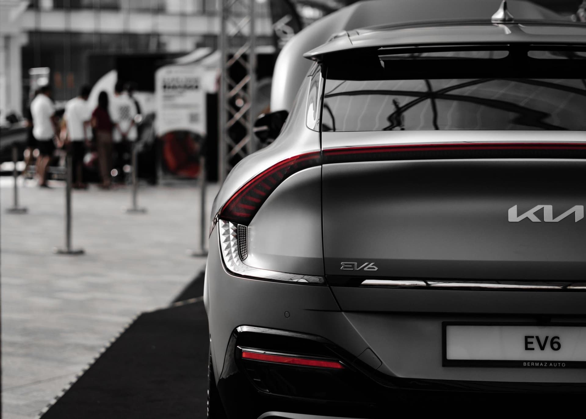 grey Kia EV6 on a carpet