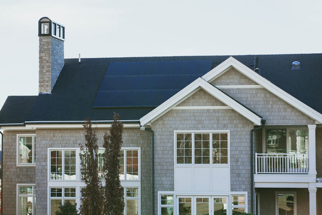 Solar panels on roof of residential home